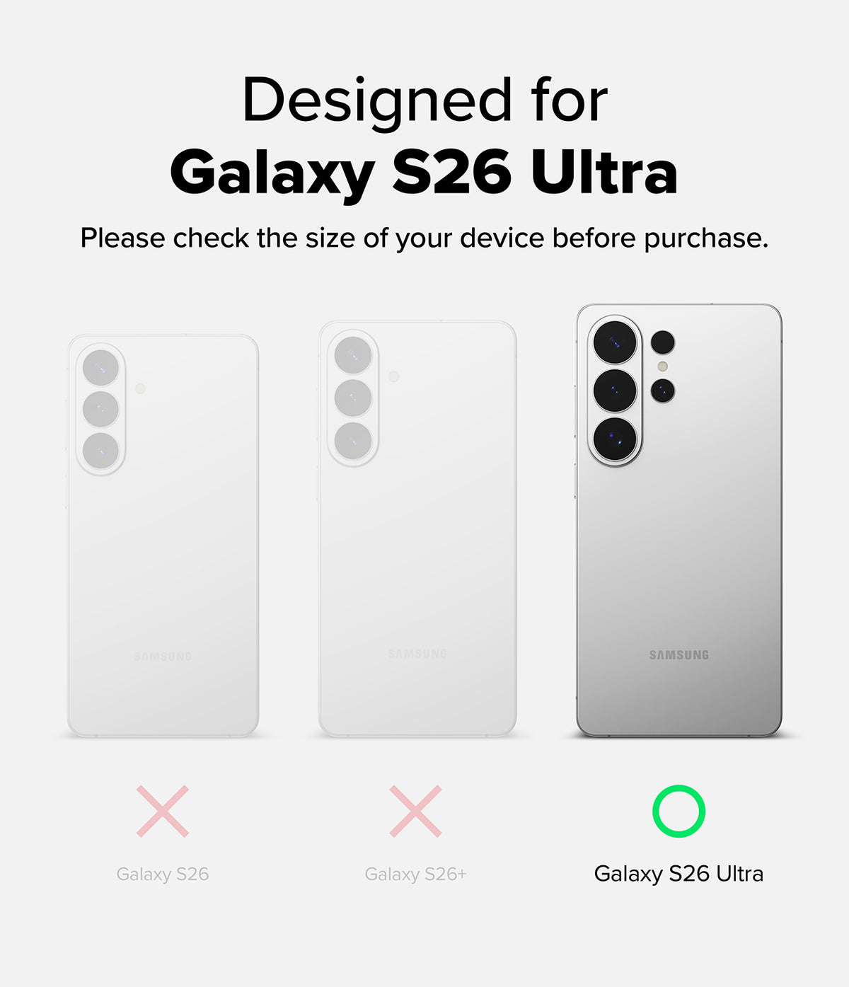 [Bundle] Galaxy S26 Ultra | Onyx Magnetic - Comparison of three Samsung phones showing S26 Ultra as the correct model.