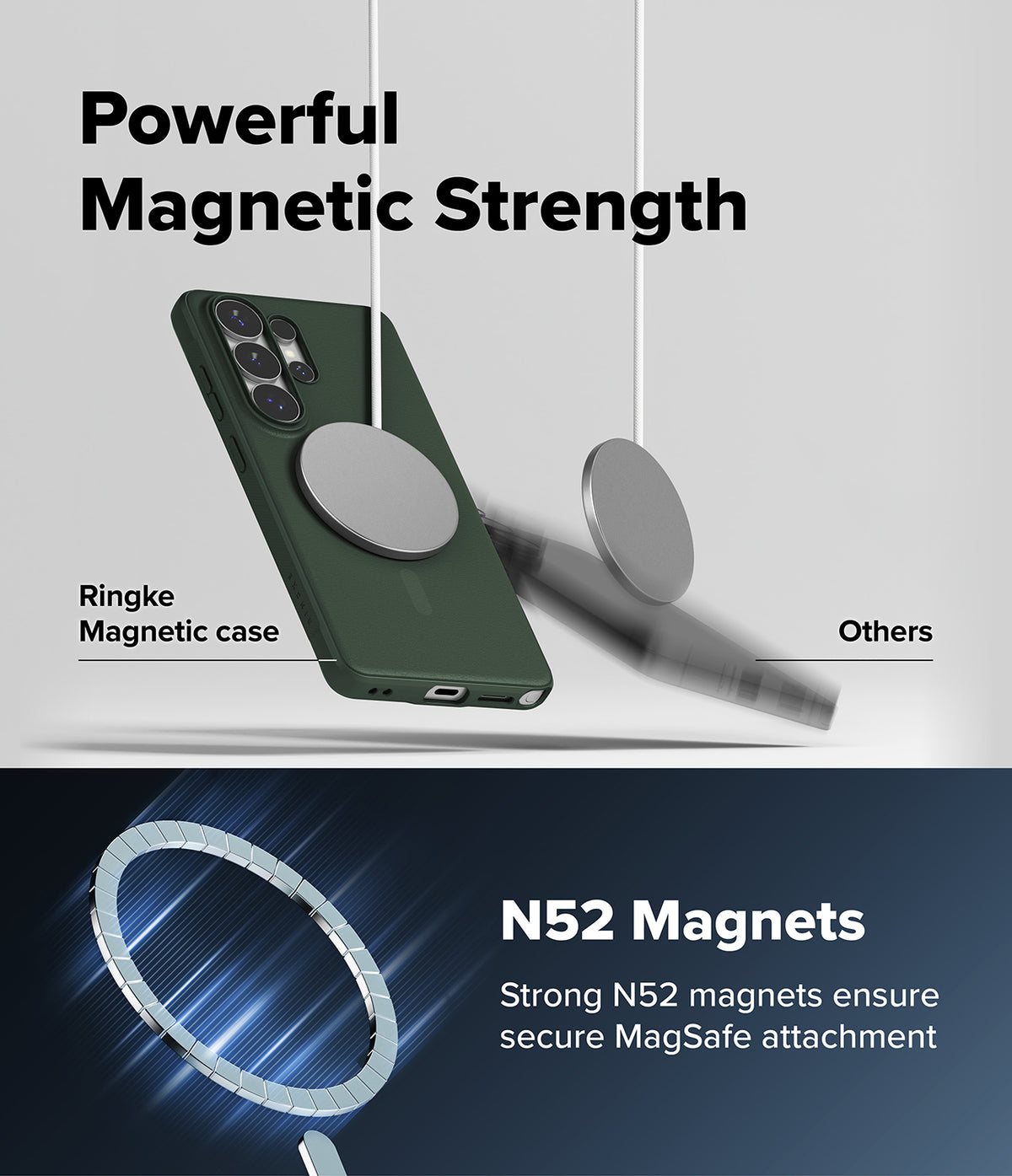 [Bundle] Galaxy S26 Ultra | Onyx Magnetic - A green phone case holding a magnetic charger securely while another falls.