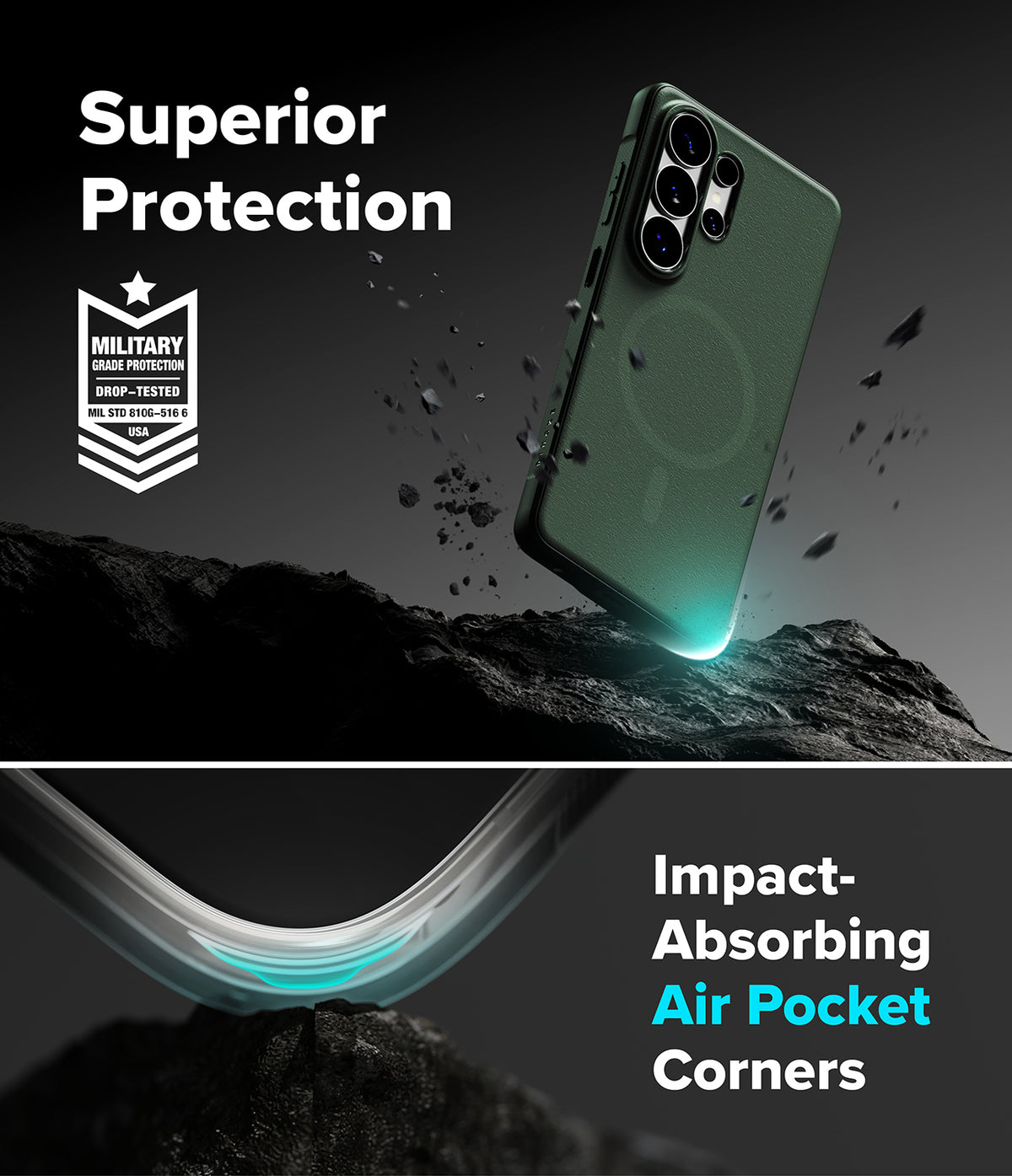 Galaxy S26 Ultra Case | Onyx Magnetic - Green phone case with military-grade protection and air-cushioned corners.