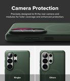 Galaxy S26 Ultra Case | Onyx Magnetic - Close-up of green phone case showing precise camera lens coverage versus standard cases.