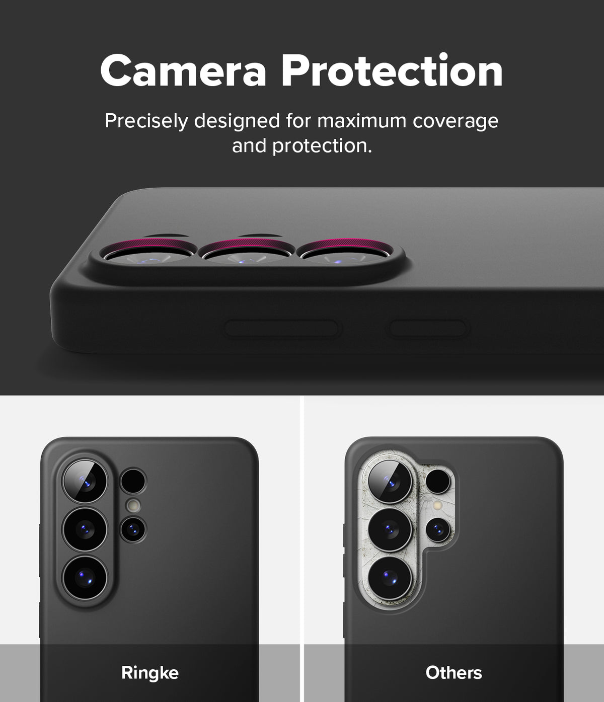 Galaxy S26 Ultra Case | Silicone Magnetic - Comparison showing superior camera lens coverage versus a standard case.