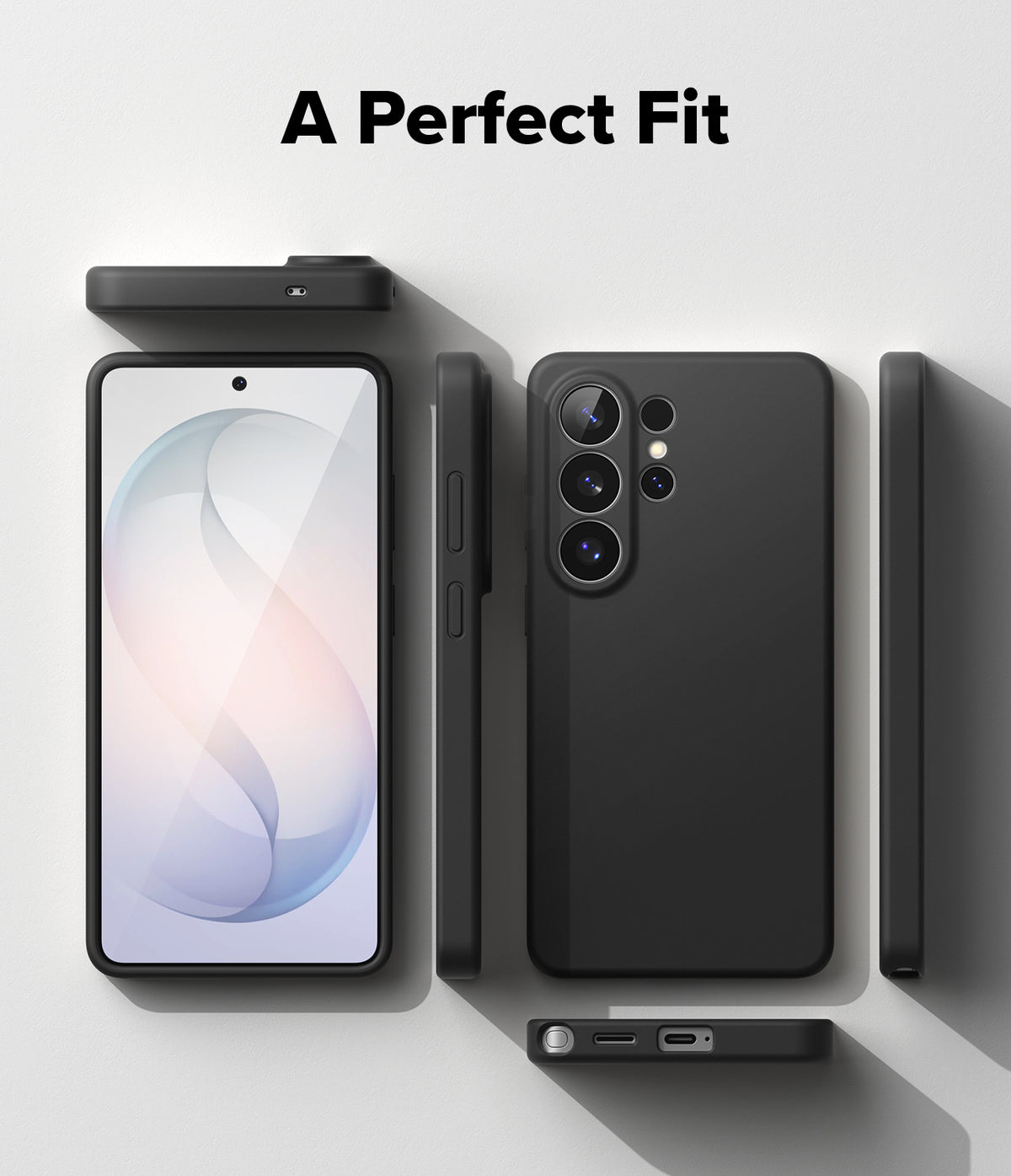 Galaxy S26 Ultra Case | Silicone Magnetic - Black phone case shown from multiple angles with a phone screen display.
