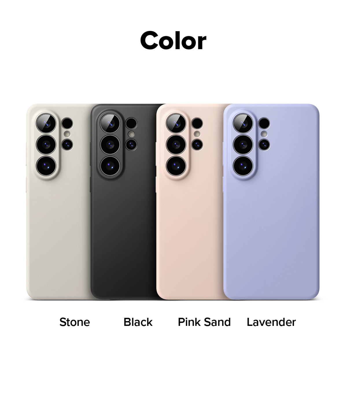 Galaxy S26 Ultra Case | Silicone Magnetic - Four phone cases in stone, black, pink sand, and lavender colors.
