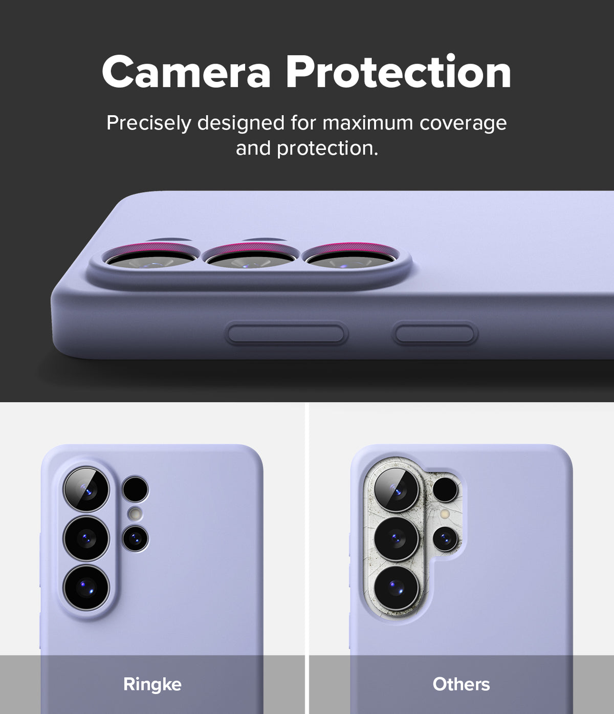 Galaxy S26 Ultra Case | Silicone Magnetic - Comparison showing Ringke case's raised camera protection versus others.