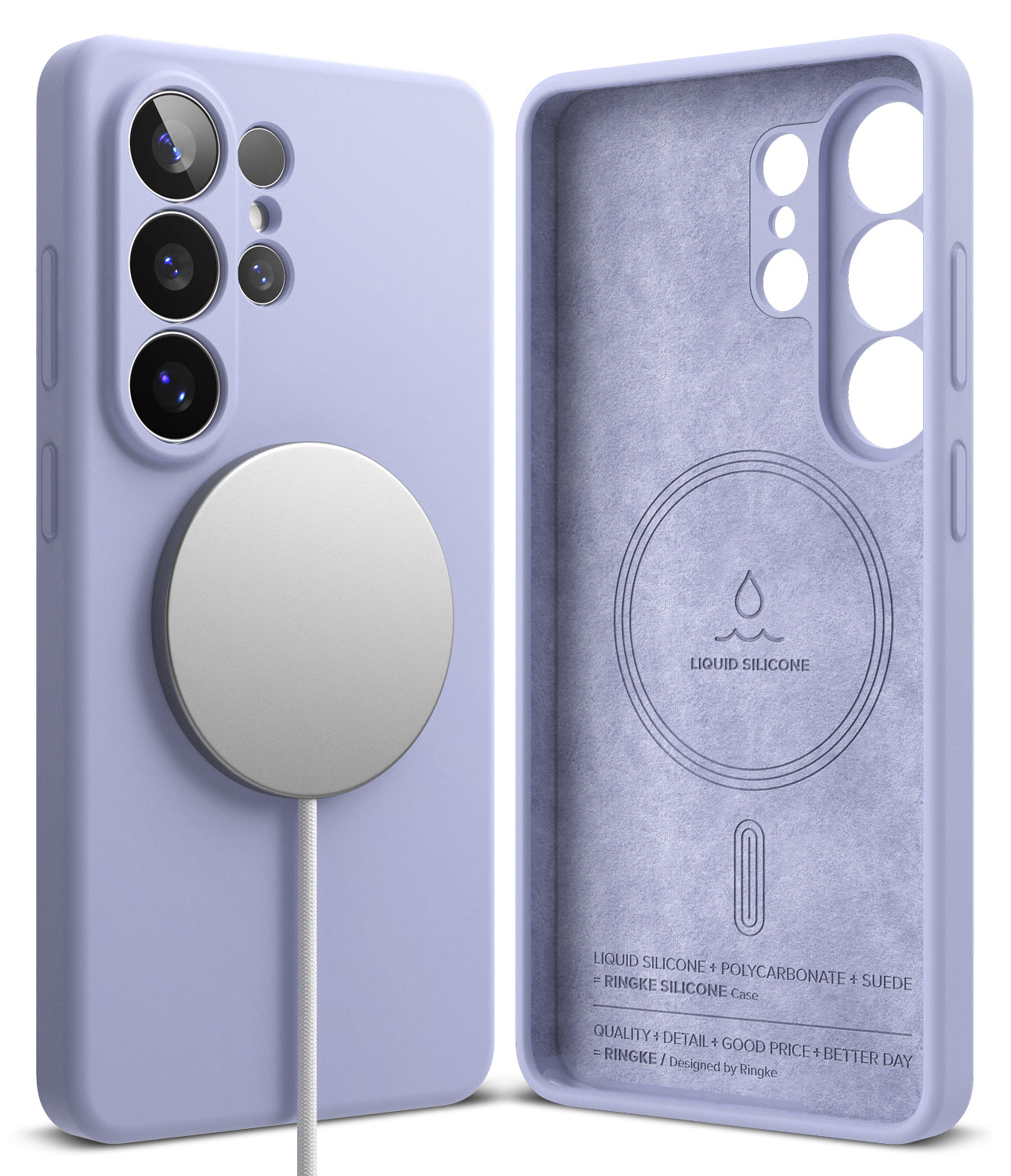Galaxy S26 Ultra Case | Silicone Magnetic - Lavender silicone phone case with magnetic charger and suede interior.