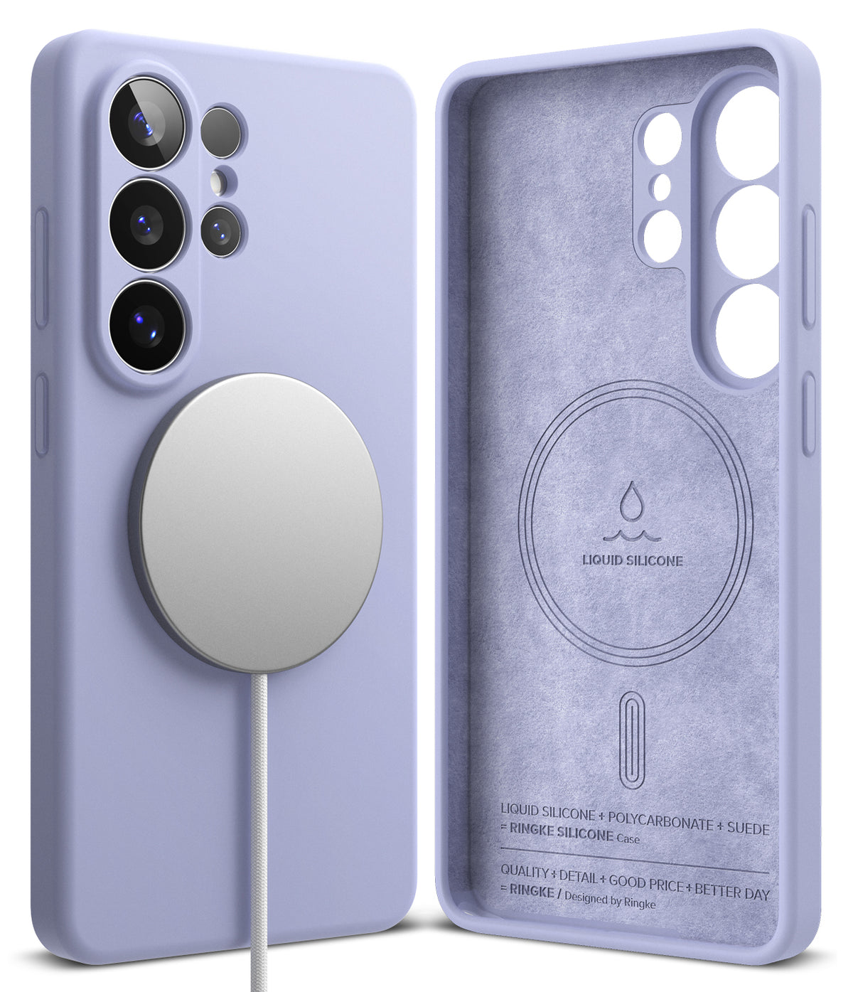 Galaxy S26 Ultra Case | Silicone Magnetic - Lavender silicone phone case with magnetic charger and suede interior.