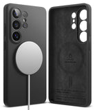 Galaxy S26 Ultra Case | Silicone Magnetic - Matte black phone case with magnetic charger and interior suede lining.
