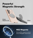 Galaxy S26 Ultra Case | Silicone Magnetic - A pink phone case securely attached to a magnet, contrasting with a falling case.