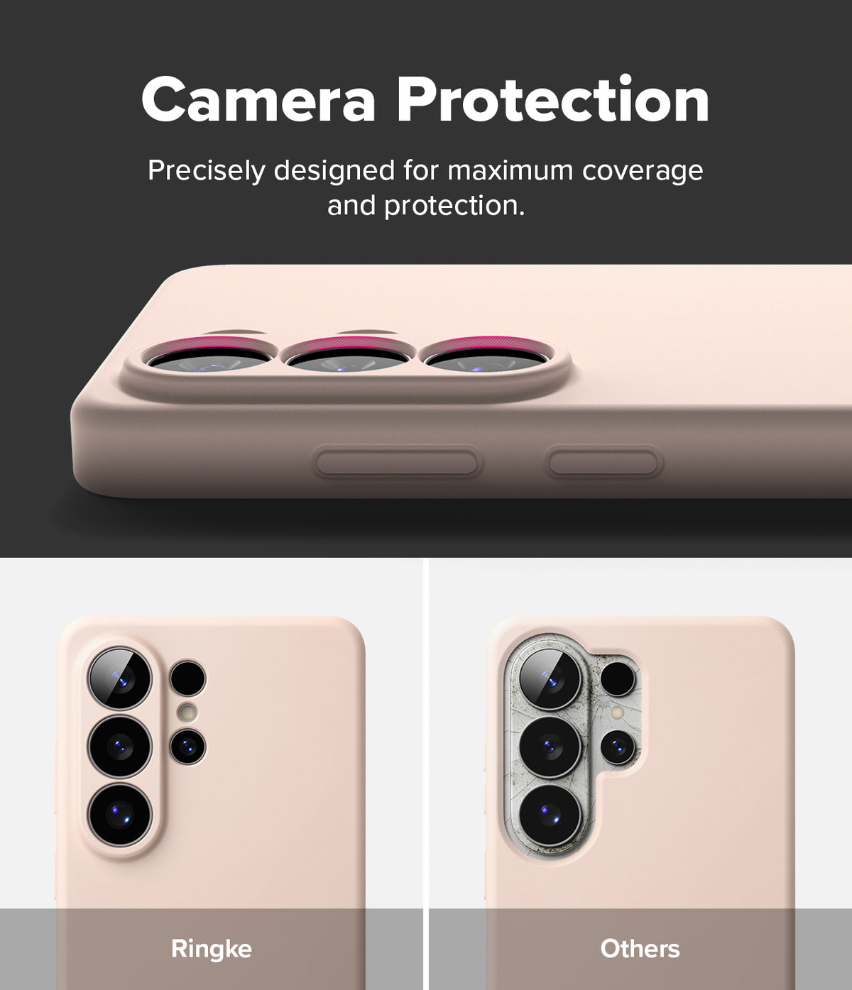 Galaxy S26 Ultra Case | Silicone Magnetic - Comparison showing Ringke case camera coverage versus a standard case.