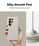 [Bundle] Galaxy S26 Ultra | Silicone Magnetic - Galaxy S26 Ultra | Silicone Magnetic - Hand holding a beige silicone phone case next to liquid silicone pouring down.