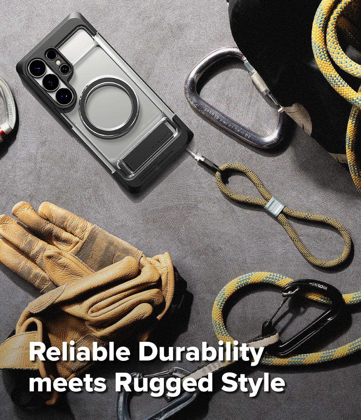 [Bundle] Galaxy S26 Ultra | UX Magnetic - Clear phone case with magnetic ring and lanyard, surrounded by climbing gear.