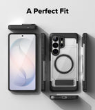 Galaxy S26 Ultra Case | UX Magnetic - Exploded view of a clear phone case with a magnetic ring and black frame.