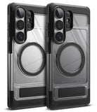Galaxy S26 Ultra Case | UX Magnetic - Two clear, rugged phone cases with black magnetic rings and kickstands.