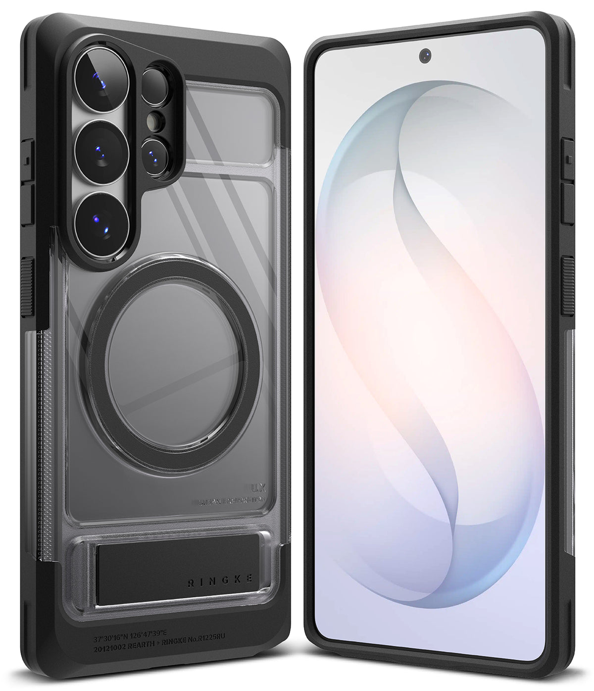 Galaxy S26 Ultra Case | UX Magnetic - Black protective case with magnetic ring and kickstand on a Galaxy S26 Ultra.
