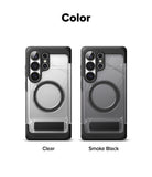 Galaxy S26 Ultra Case | UX Magnetic - Two magnetic phone cases in Clear and Smoke Black with integrated kickstands.