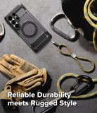 [Bundle] Galaxy S26 Ultra | UX Magnetic - Galaxy S26 Ultra | UX Magnetic - Rugged phone case with magnetic ring and lanyard, surrounded by climbing gear and gloves.
