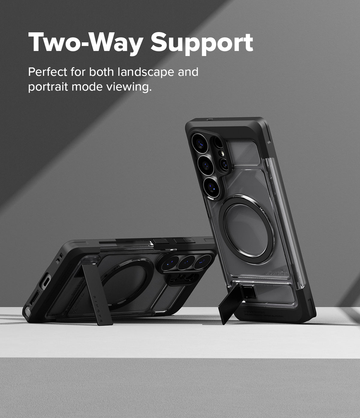 [Bundle] Galaxy S26 Ultra | UX Magnetic - Galaxy S26 Ultra | UX Magnetic - Two Galaxy S26 Ultra phones in magnetic cases with kickstands for landscape and portrait.