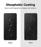 Galaxy S26 Screen Protector | Easy Slide Privacy Tempered Glass - Galaxy S26 Screen Protector - Comparison showing water beading on a clean Ringke screen versus smudged screen on others.