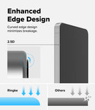 Galaxy S26 Screen Protector | Easy Slide Tempered Glass - Galaxy S26 Screen Protector - Diagram showing 2.5D curved edge design on a smartphone to prevent screen breakage.