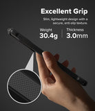 Galaxy S26 Case | Fusion-X - Hand holding a slim black phone case with a textured anti-slip grip, showing weight and thickness.