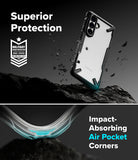 Galaxy S26 Case | Fusion-X - Protective phone case with air-pocket corners and military-grade drop testing on a rocky surface.
