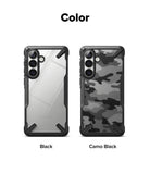Galaxy S26 Case | Fusion-X - Two Fusion-X phone cases in clear and camo black patterns displayed side-by-side.