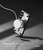 [Bundle] Galaxy S26 | Fusion-X Magnetic - Galaxy S26 in a clear Fusion-X case with a magnetic charger attached on a dark surface.