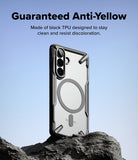 Galaxy S26 Case | Fusion-X Magnetic - Black TPU phone case with a magnetic ring on a rock against a blue sky.