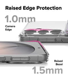 Galaxy S26 Case | Fusion Card - Clear phone case showing 1.0mm raised camera edge and 1.5mm raised screen bezel protection.