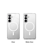 Galaxy S26 Case | Fusion Magnetic - Clear and matte clear magnetic phone cases side-by-side on Galaxy S26 devices.