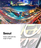 [Bundle] Galaxy S26 | Fusion Design Magnetic - Seoul night cityscape above a phone case with iridescent light-shifting patterns.