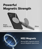 Galaxy S26 Case | Onyx Magnetic - A black phone case held by a strong magnet compared to a falling phone without one.