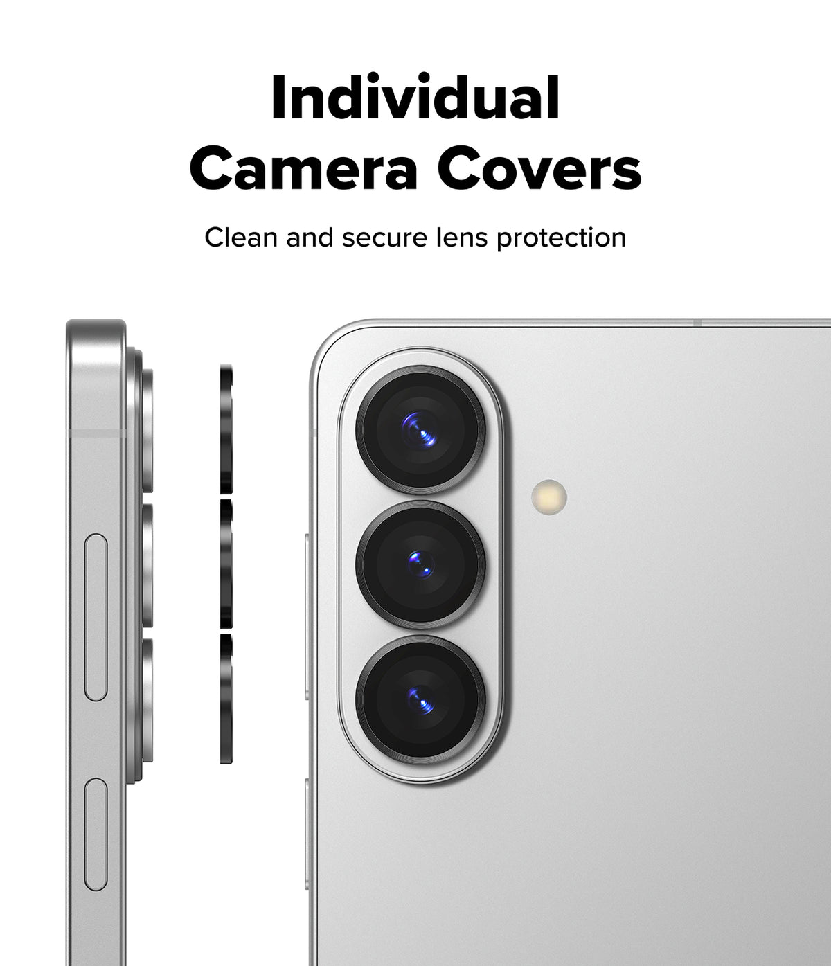 [Bundle] Galaxy S26 Plus | Fusion - Individual camera lens covers shown aligning with a silver smartphone camera array.