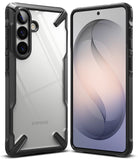 Galaxy S26 Case | Fusion-X - Black rugged protective case with a clear back panel shown from front and rear angles.