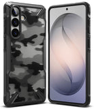 Galaxy S26 Plus Case | Fusion-X - Rugged black phone case with a camo back panel shown from front and rear angles.