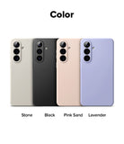 Galaxy S26 Case | Silicone Magnetic - Four Galaxy S26 cases in stone, black, pink sand, and lavender arranged side-by-side.