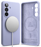 Galaxy S26 Case | Silicone Magnetic - Lavender magnetic phone case shown from back and interior with suede lining.