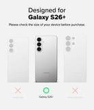 Galaxy S26 Plus Screen Protector | Easy Slide Privacy Tempered Glass - Galaxy S26 Plus Screen Protector - Comparison of three Samsung phones showing the S26+ is the correct model choice.