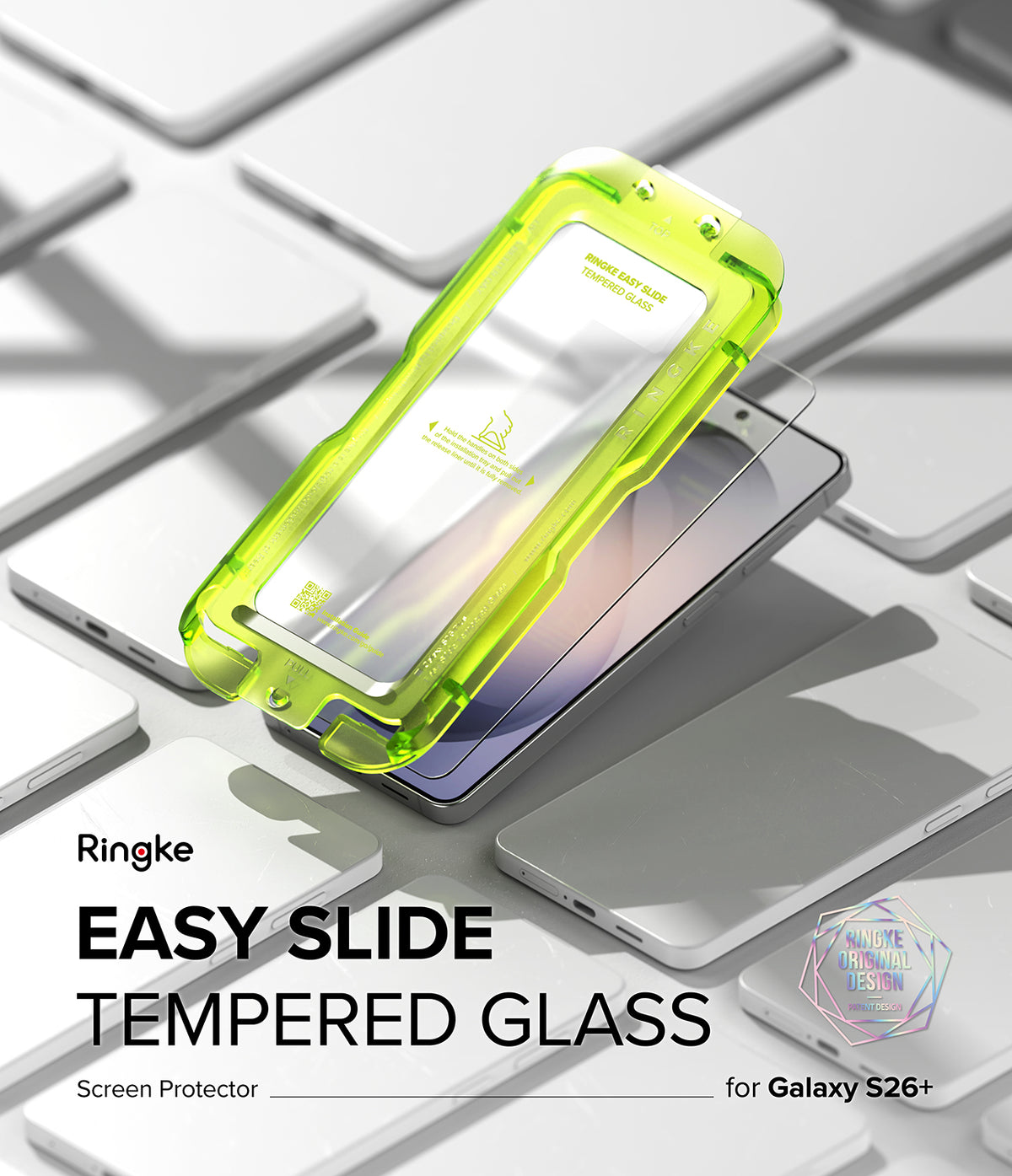 [Bundle] Galaxy S26 Plus | Onyx - Neon green installation tray with tempered glass screen protector for Galaxy S26+.