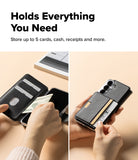 Galaxy S26 Plus Cover | Folio Stand Wallet Magnetic - Galaxy S26 Plus Cover - Black folio wallet case showing interior card slots with cash and exterior magnetic card holder.