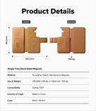 Galaxy S26 Plus Cover | Folio Stand Wallet Magnetic - Galaxy S26 Plus Cover - Brown folio wallet case showing inside and outside views with dimensions and product specifications.