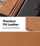 Galaxy S26 Plus Cover | Folio Stand Wallet Magnetic - Galaxy S26 Plus Cover - Close-up of tan and black PU leather wallet cases with embossed Ringke logo and stitched texture.
