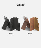 Galaxy S26 Plus Cover | Folio Stand Wallet Magnetic - Galaxy S26 Plus Cover - Black and brown folio wallet cases with magnetic stands shown in open and closed positions.