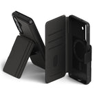 [Combo] Galaxy S26 Plus | Folio Stand Wallet Magnetic + Onyx Magnetic - Black magnetic wallet case and folio stand.