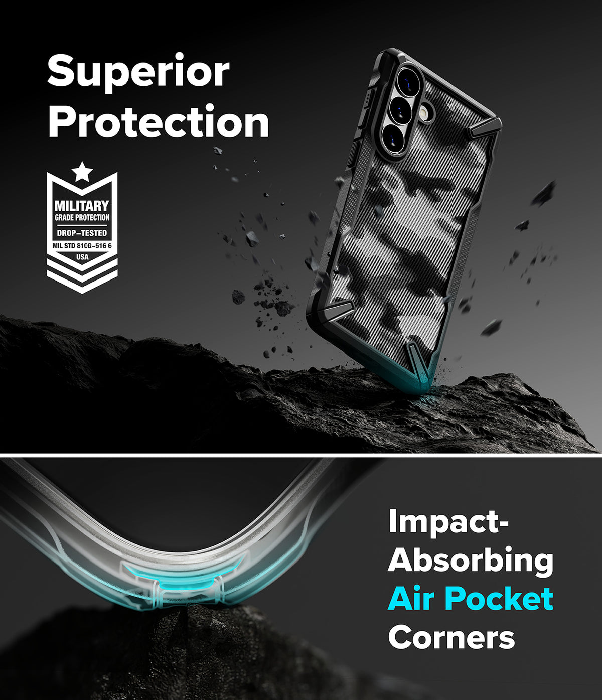 Galaxy S26 Plus Case | Fusion-X - Camo phone case with military-grade protection and impact-absorbing air pocket corners.