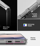 Galaxy S26 Plus Case | Fusion Card - Close-ups of clear phone case features: micro-dot pattern, tactile buttons, and precise port cutouts.
