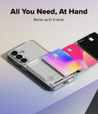 Galaxy S26 Plus Case | Fusion Card - Clear phone case with three colorful credit cards stacked in the back slot.