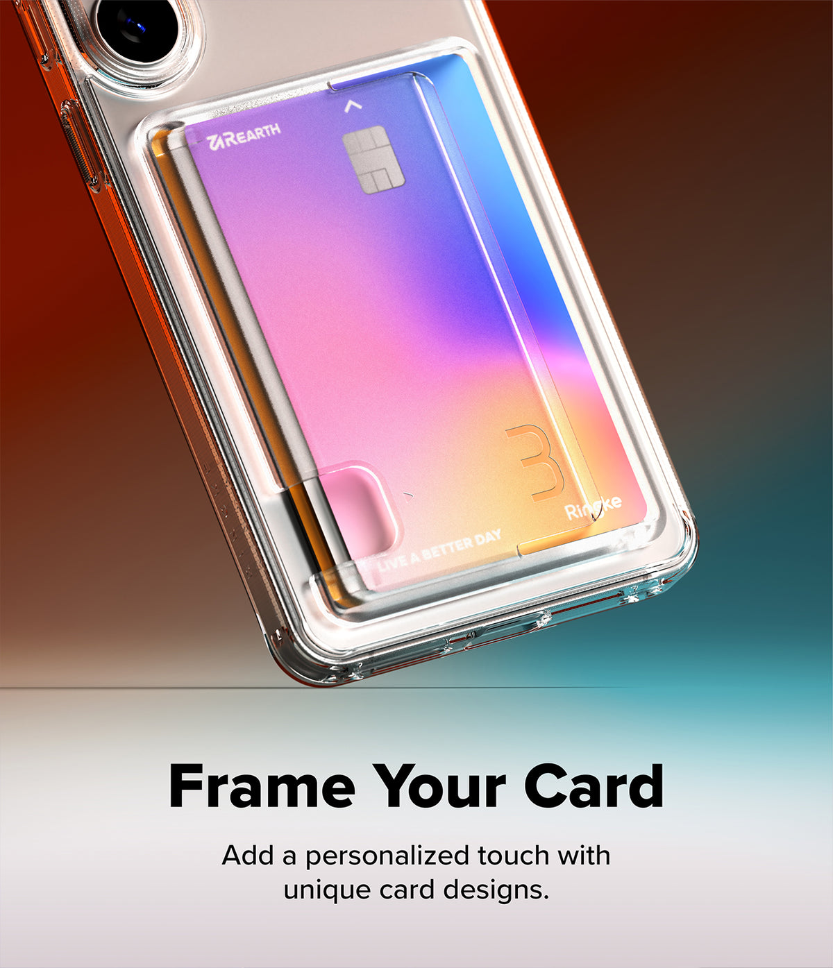 Galaxy S26 Plus Case | Fusion Card - Clear phone case holding a vibrant, gradient-colored card in a dedicated slot.