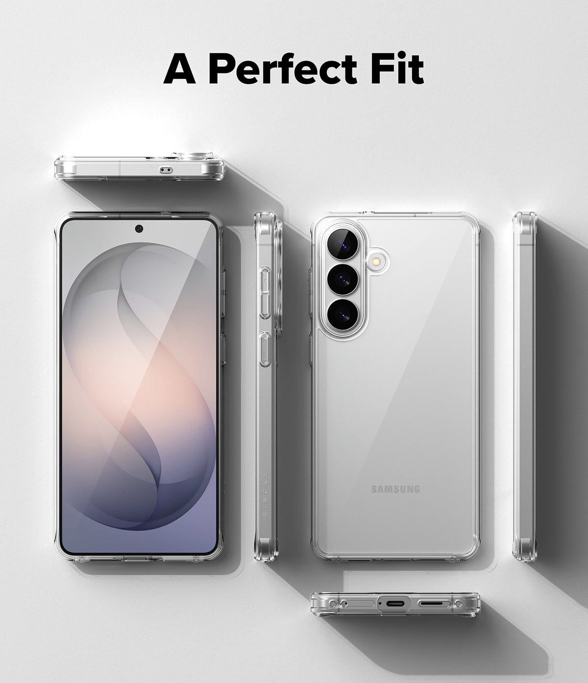 Galaxy S26 Plus Case | Fusion - Clear phone case shown from multiple angles on a white background with text A Perfect Fit.