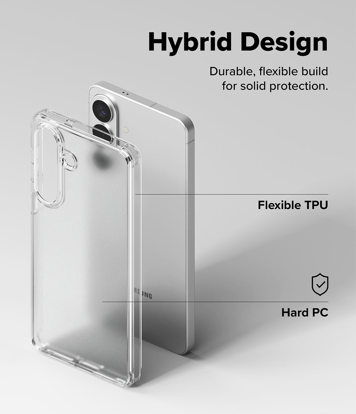 Galaxy S26 Plus Case | Fusion Matte - Hybrid phone case showing flexible TPU edges and a hard matte PC back panel.
